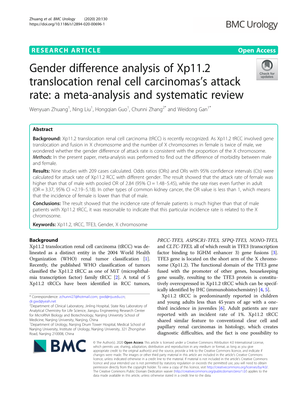 Gender Difference Analysis of Xp11.2 Translocation Renal Cell