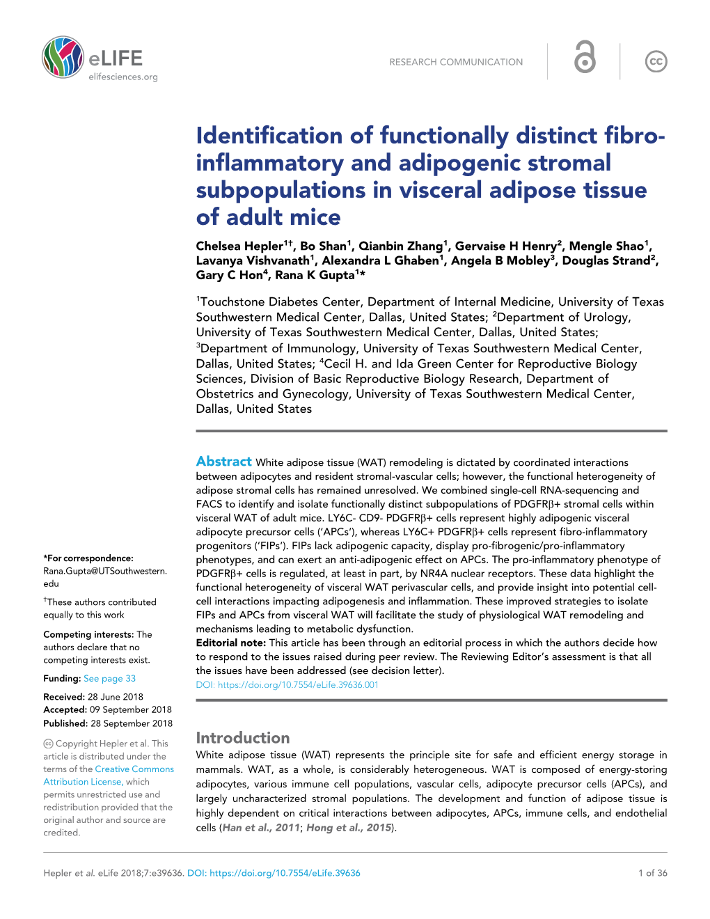 Inflammatory and Adipogenic Stromal Subpopulations in Visceral Adipose Tissue Of