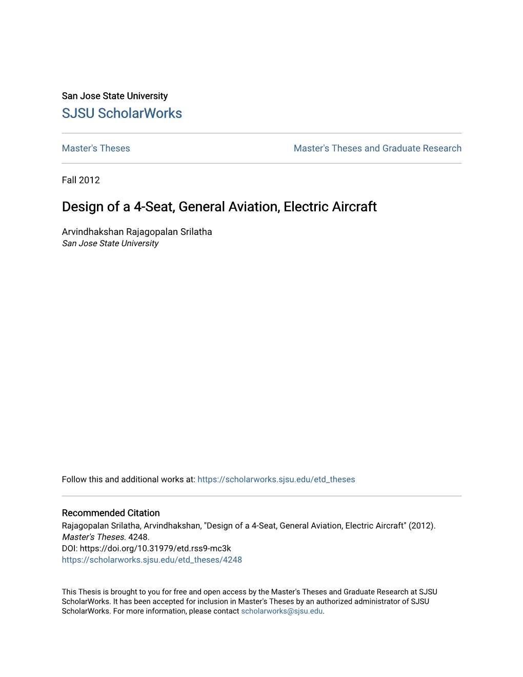 Design of a 4-Seat, General Aviation, Electric Aircraft