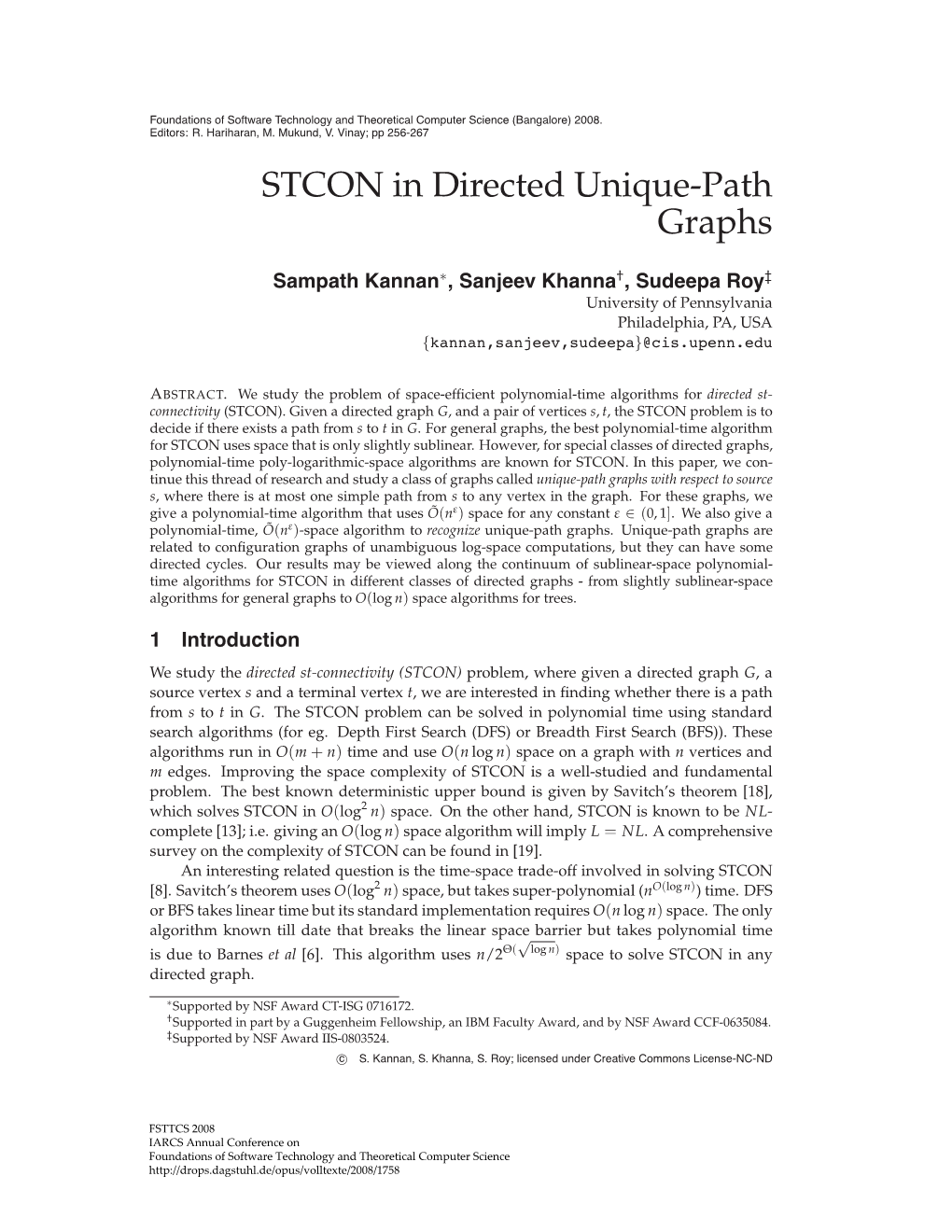 STCON in Directed Unique-Path Graphs