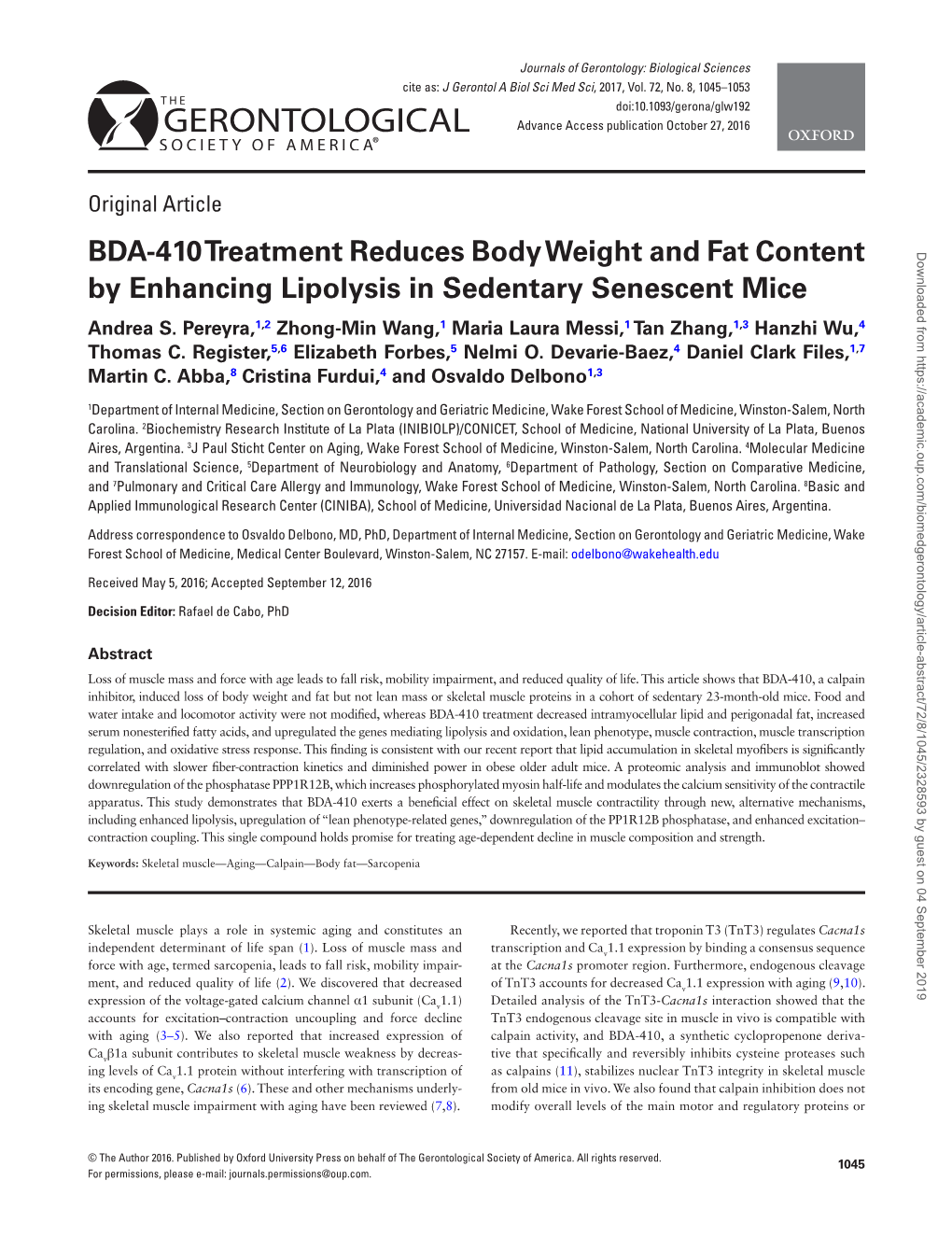 BDA-410 Treatment Reduces Body Weight and Fat Content By
