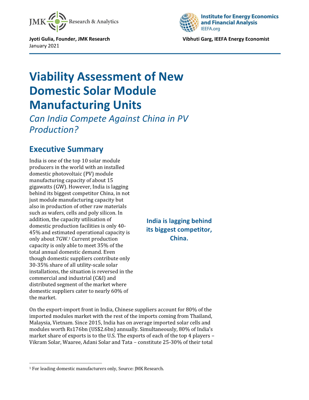 Viability Assessment of New Domestic Solar Module Manufacturing Units Can India Compete Against China in PV Production?