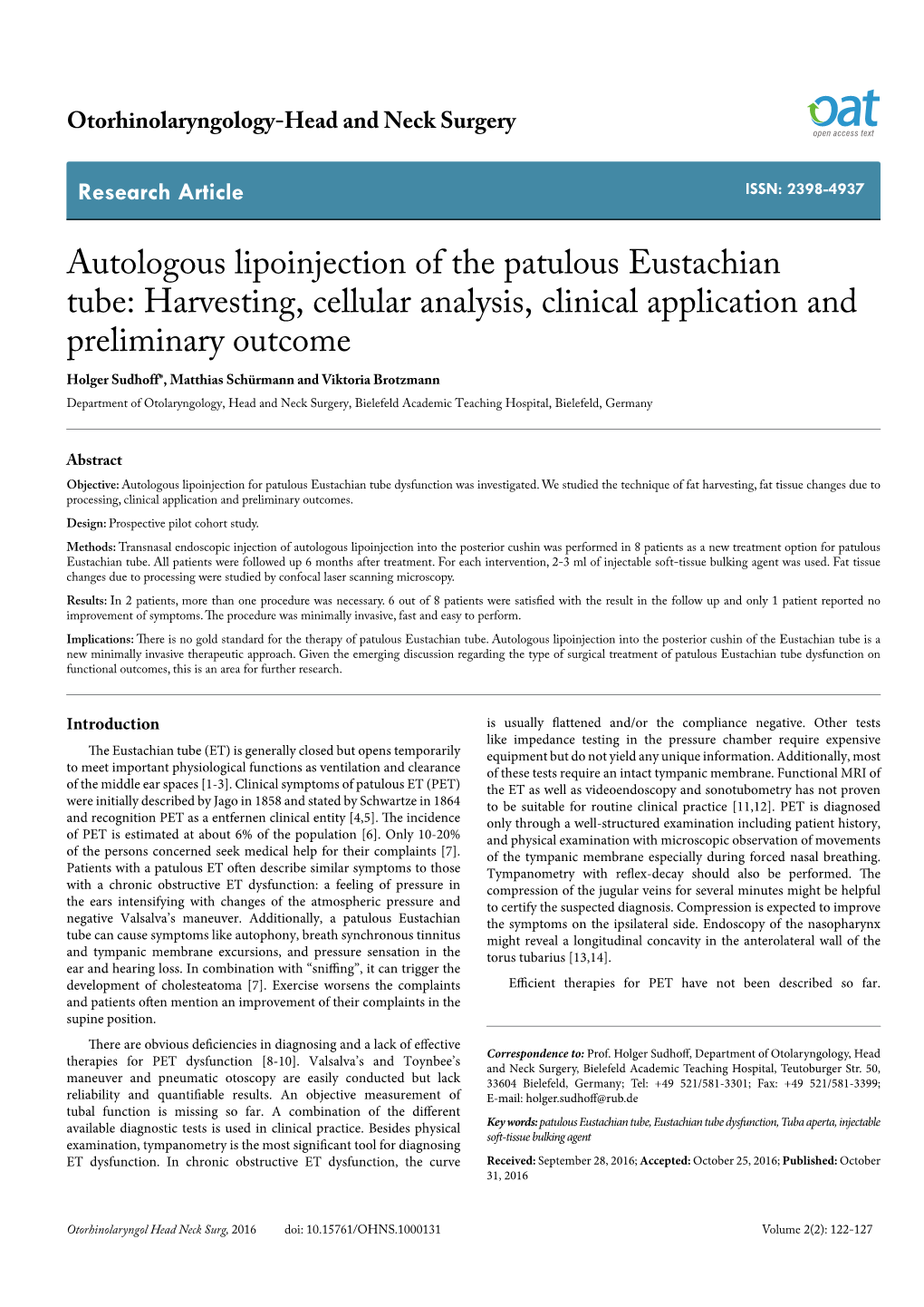 Autologous Lipoinjection of the Patulous Eustachian Tube