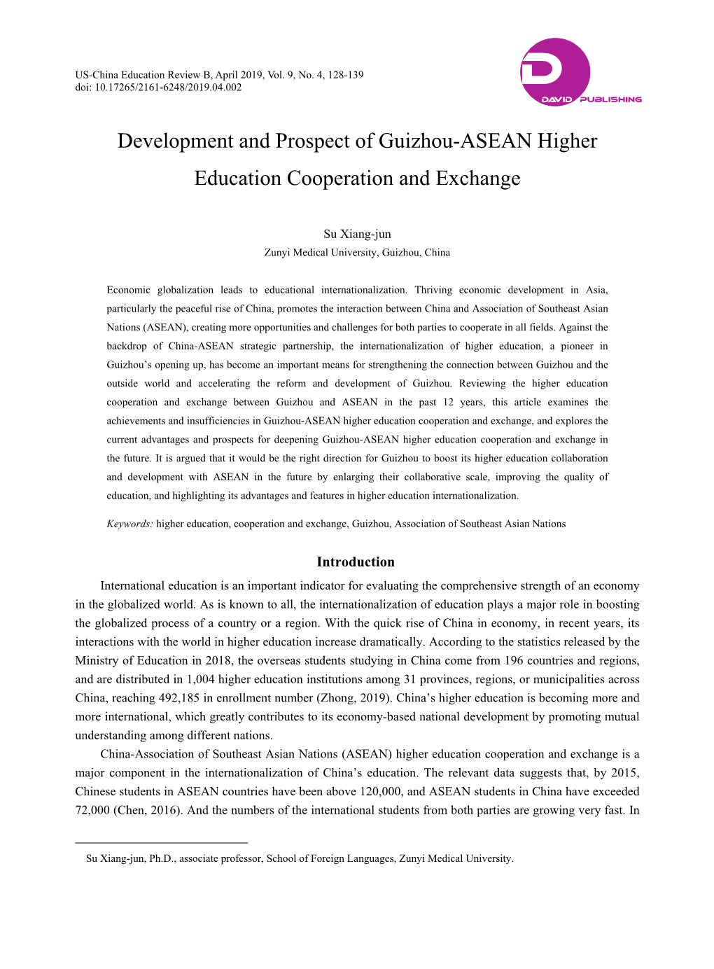 Development and Prospect of Guizhou-ASEAN Higher Education Cooperation and Exchange