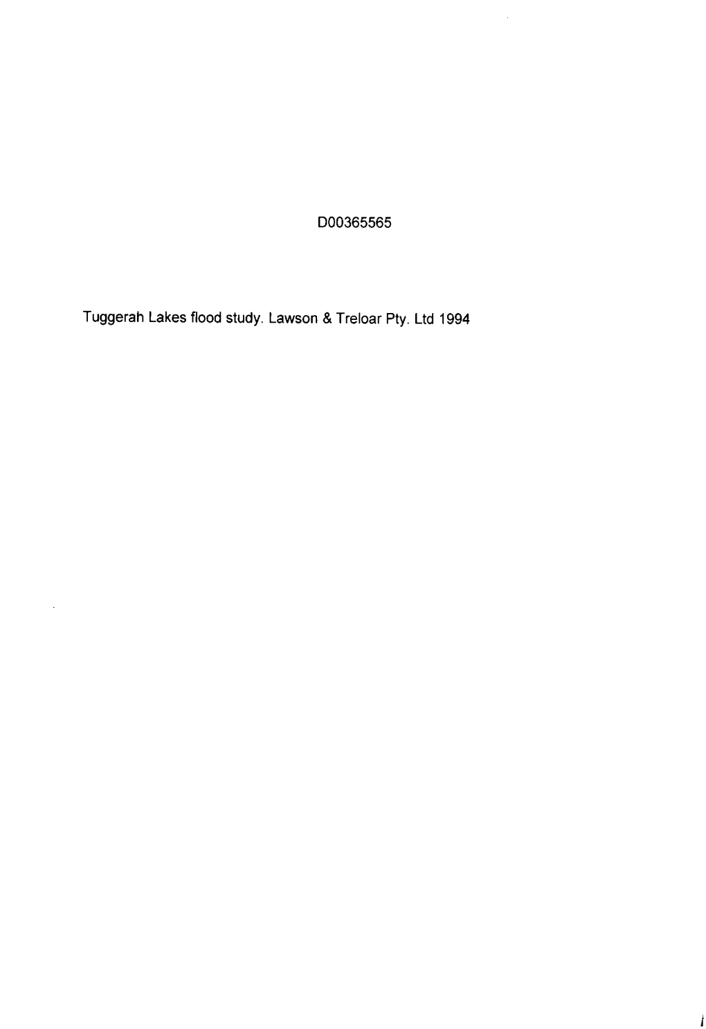 D00365565 Tuggerah Lakes Flood Study. Lawson & Treloar Pty. Ltd 1994