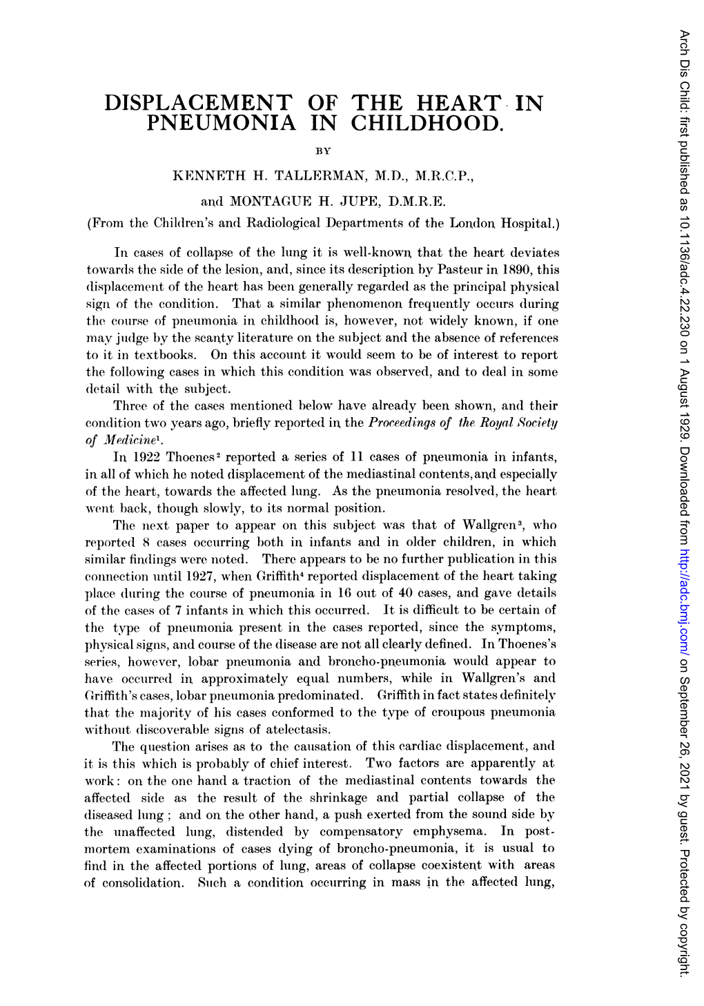 Displacement of the Heart in Pneumonia in Childhood. by Kenneth H