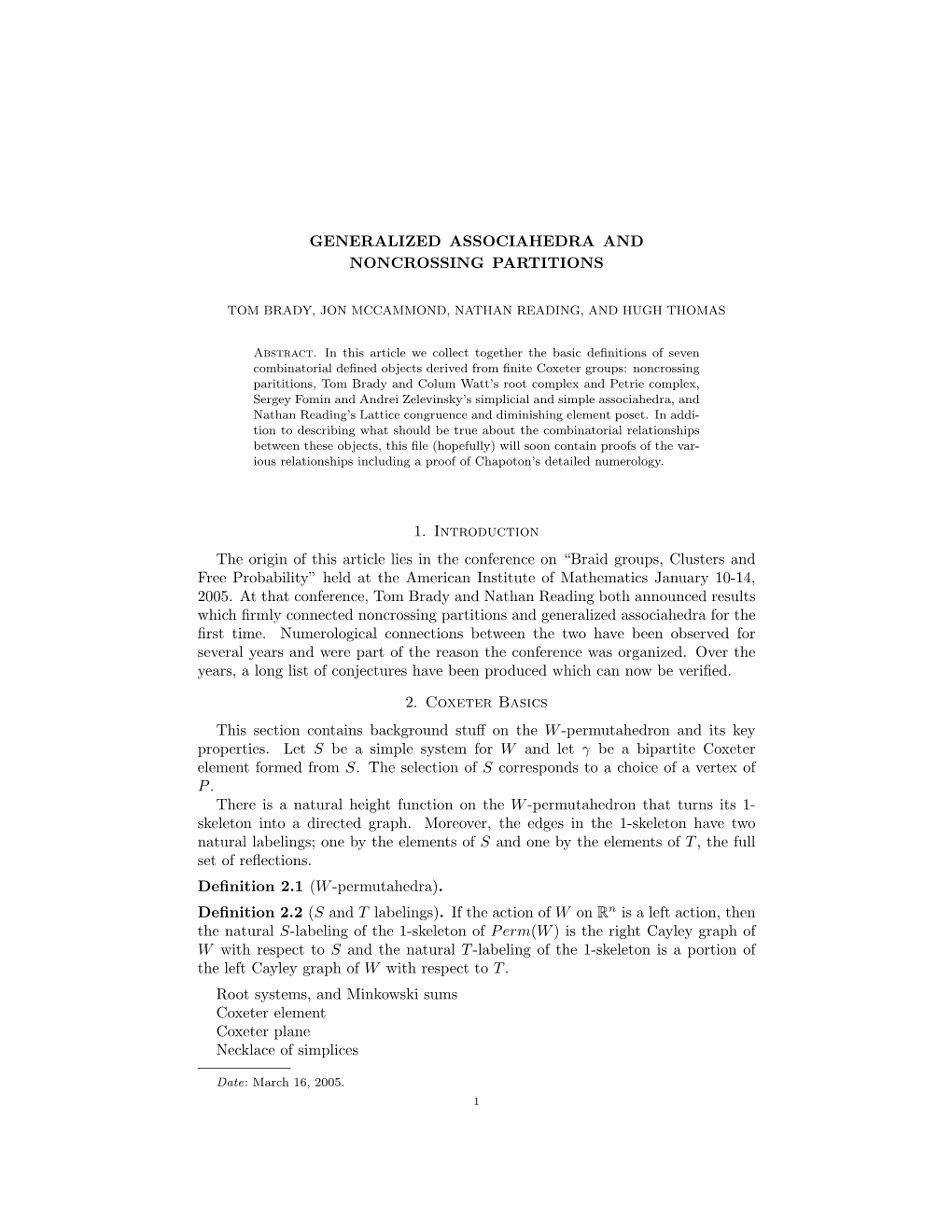 Generalized Associahedra and Noncrossing Partitions