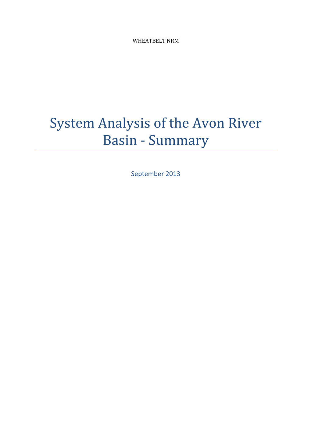 System Analysis of the Avon River Basin - Summary