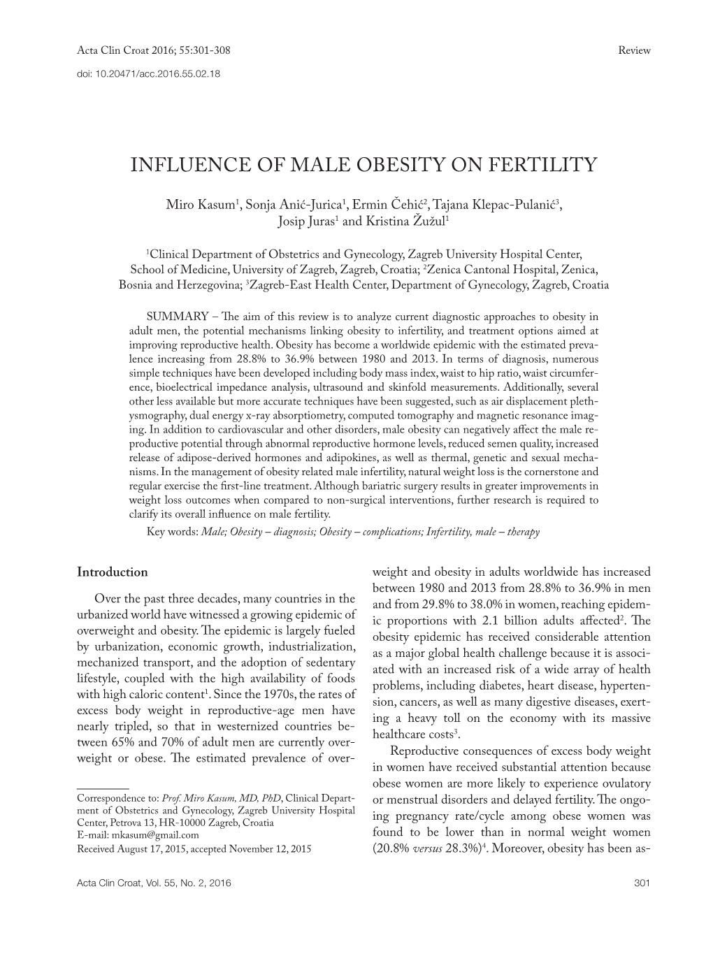 Influence of Male Obesity on Fertility