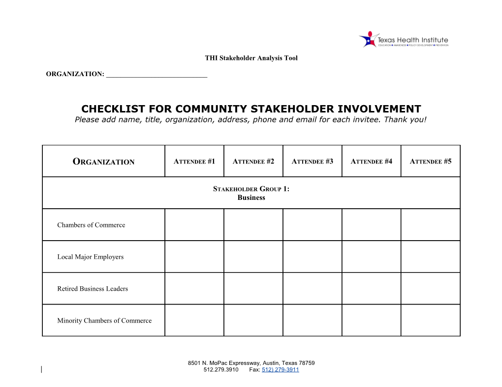 Checklist of Potential Invitees for Strategic Planning Session