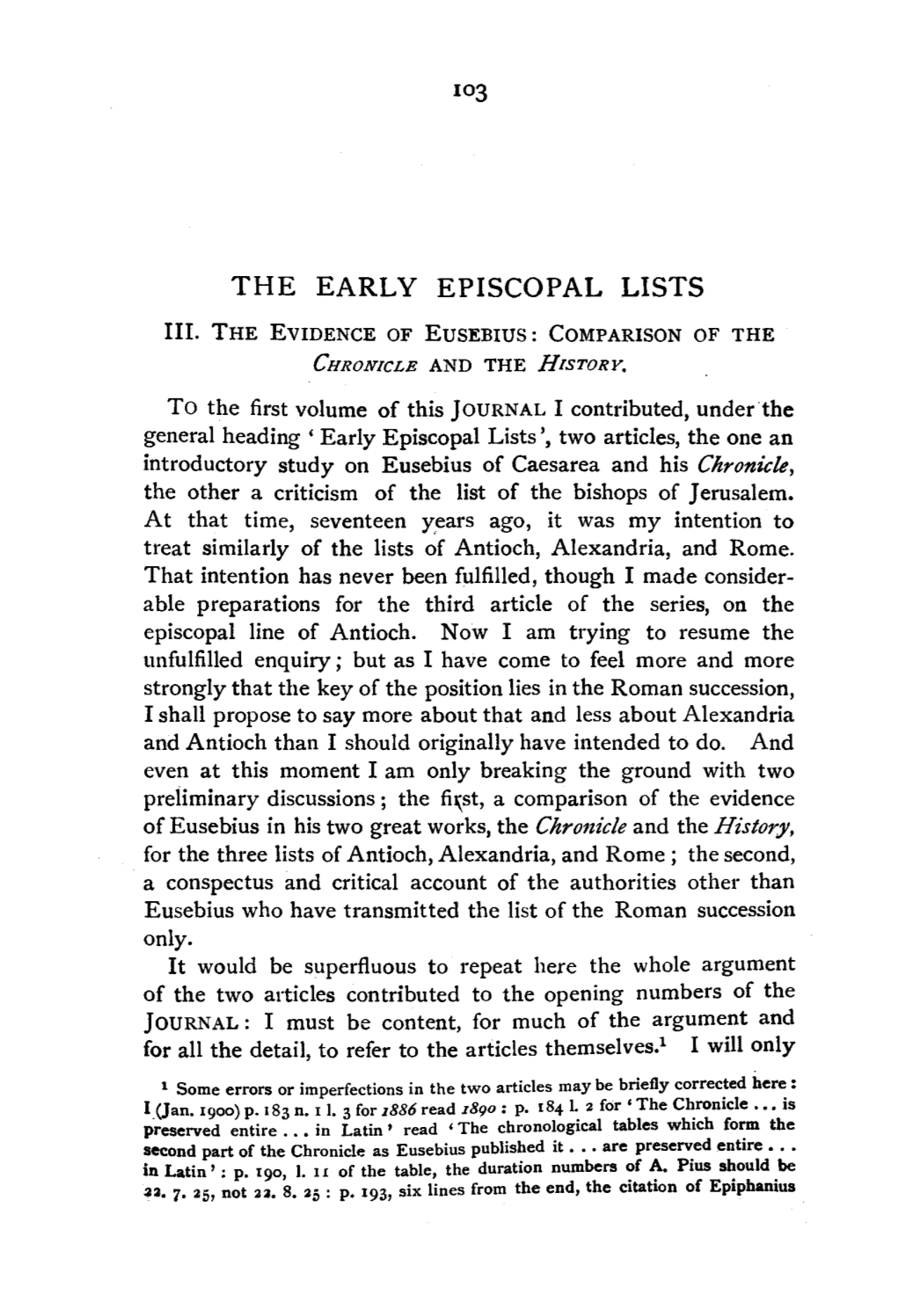 The Early Episcopal Lists Iii