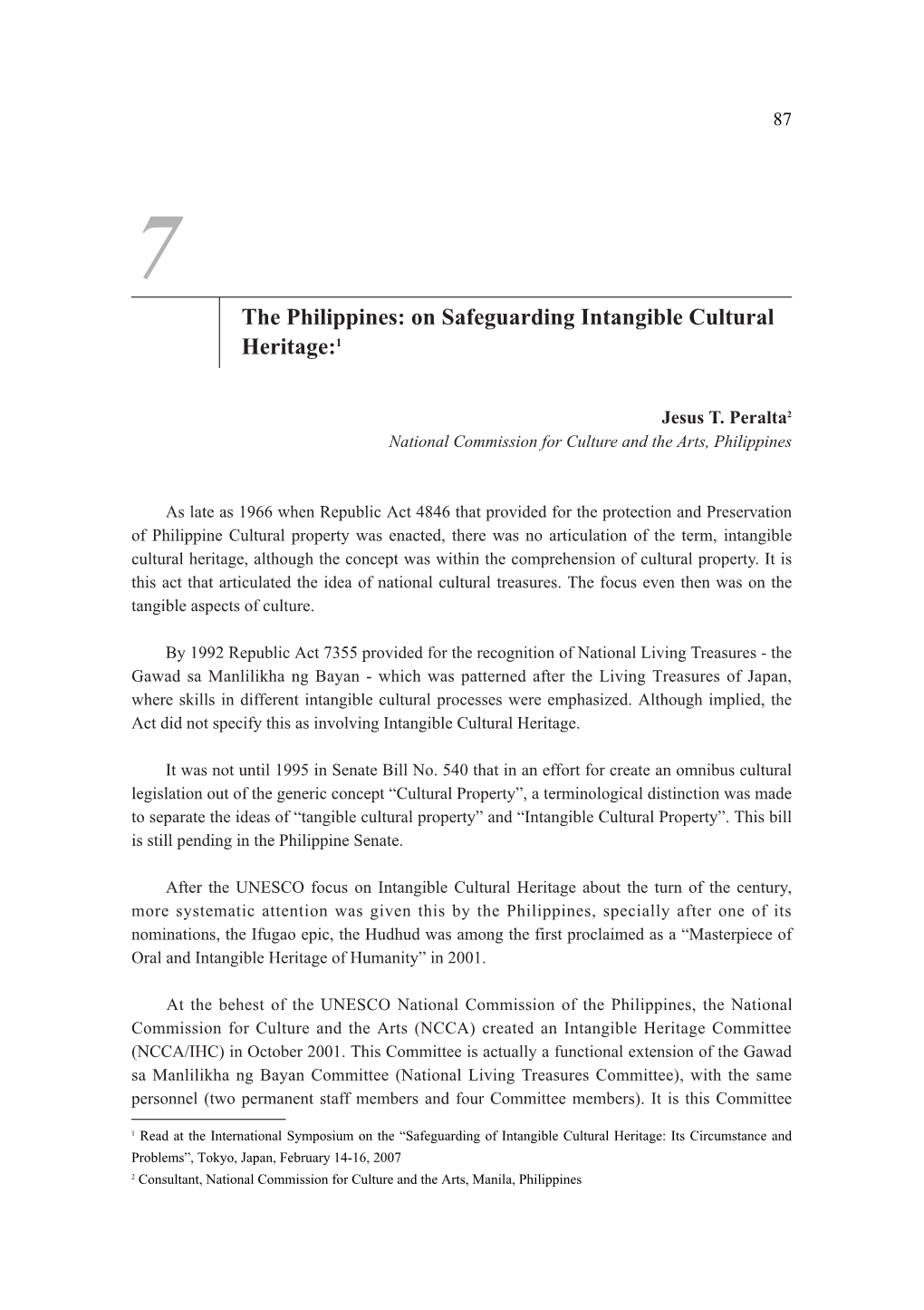 On Safeguarding Intangible Cultural Heritage:1