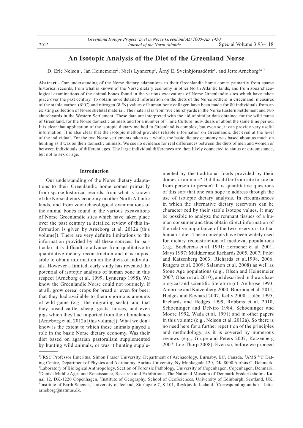 An Isotopic Analysis of the Diet of the Greenlandic Norse