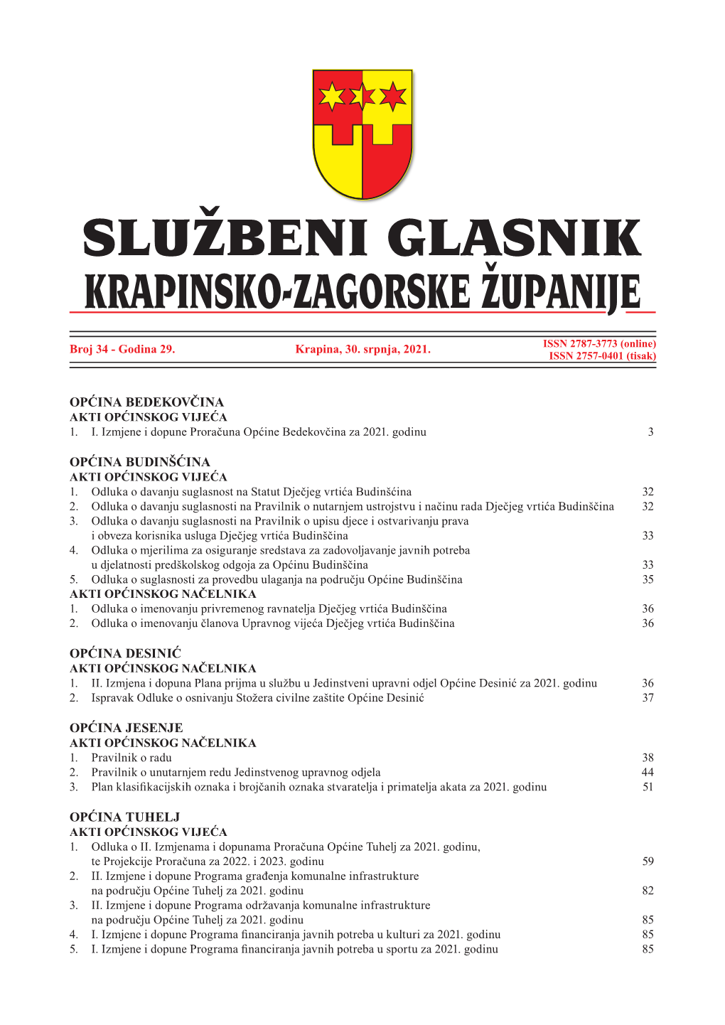 I. Izmjene I Dopune Proračuna Općine Bedekovčina Za 2021. Godinu 3