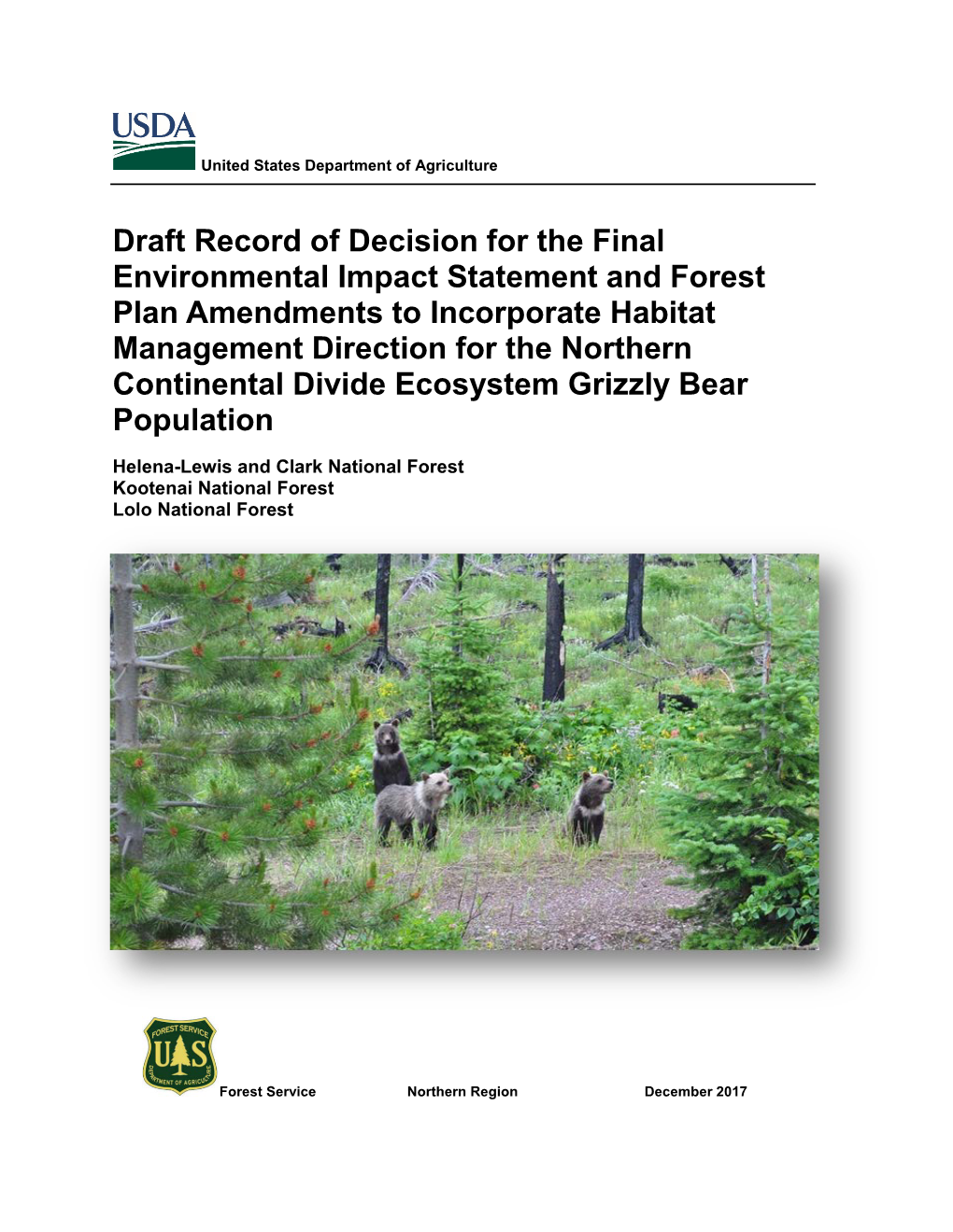 NCDE Grizzly Bear Forest Plan Amendments Draft Record of Decision