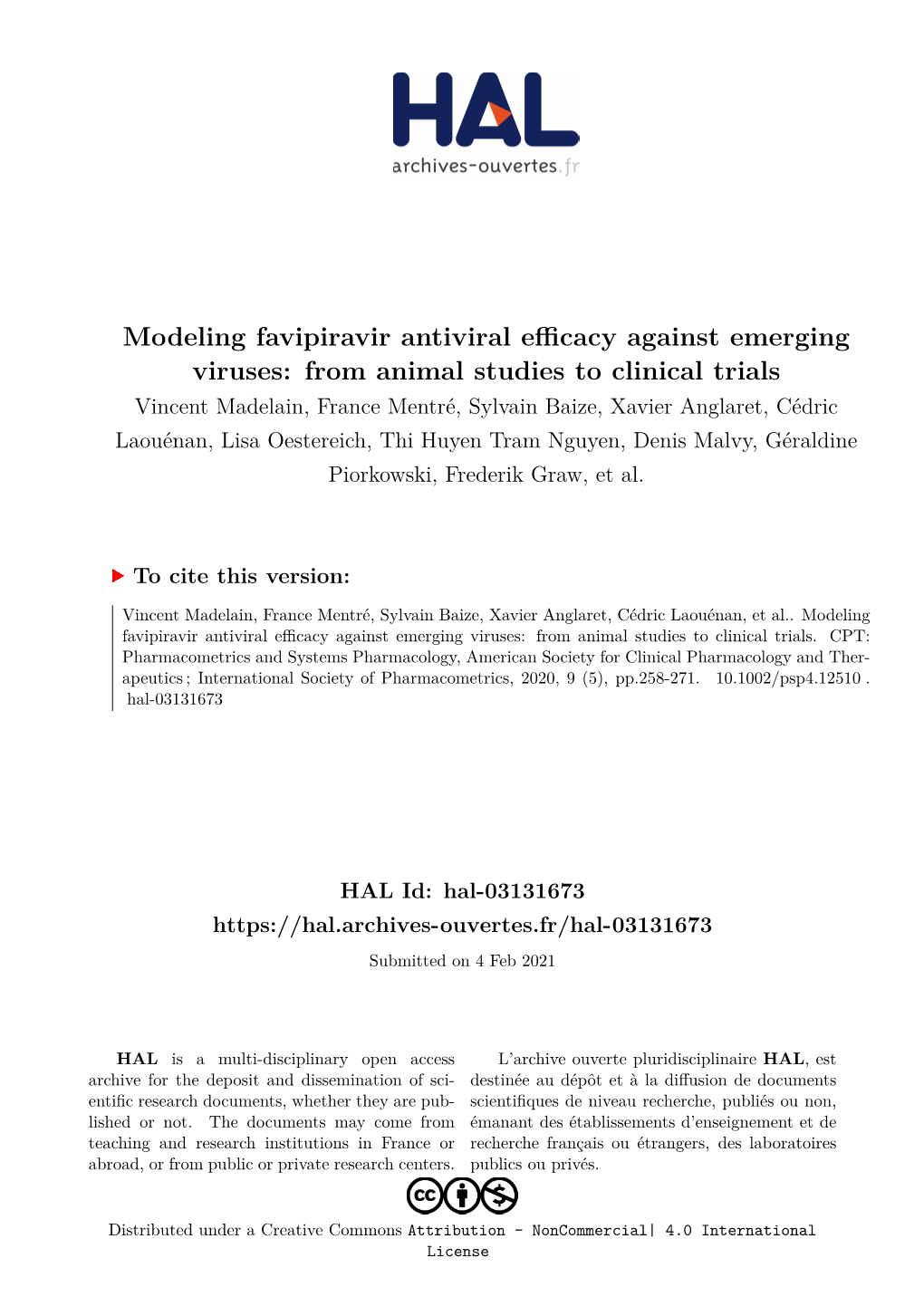 Modeling Favipiravir Antiviral Efficacy Against Emerging Viruses: from Animal Studies to Clinical Trials