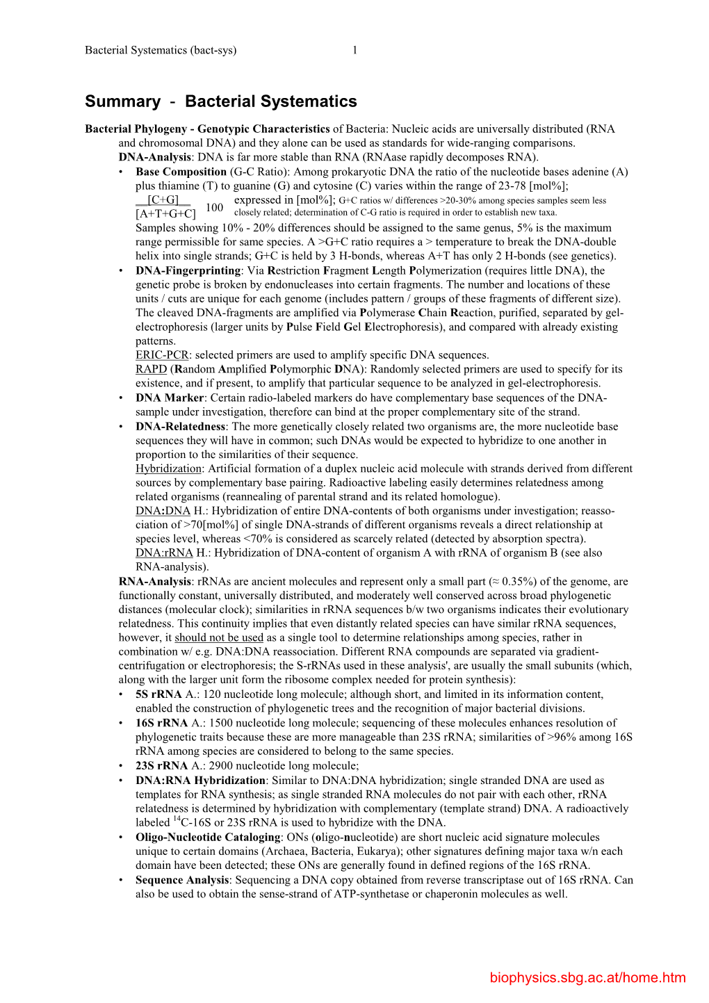 Summary - Bacterial Systematics