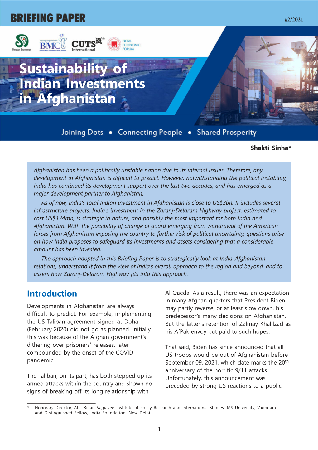 Sustainability of Indian Investments in Afghanistan