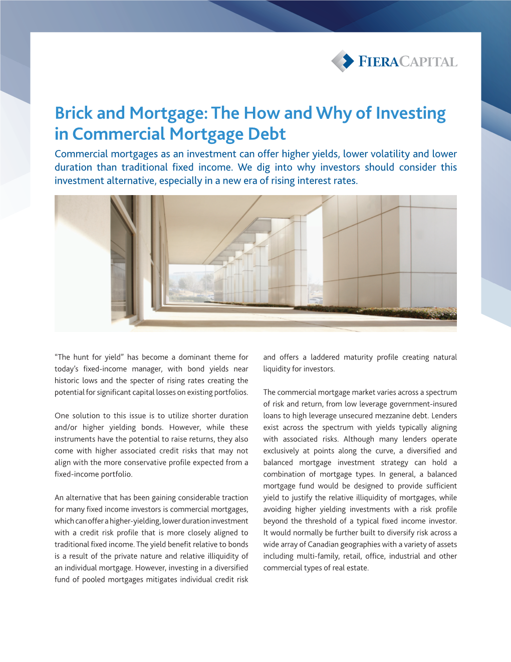 The How and Why of Investing in Commercial Mortgage Debt