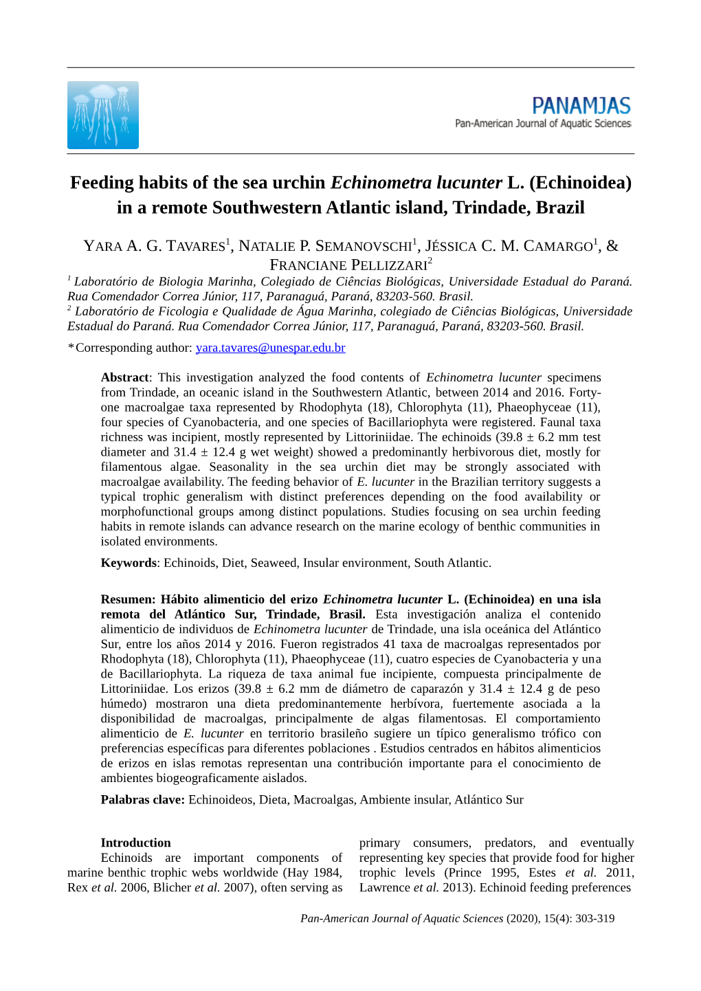 Feeding Habits of the Sea Urchin Echinometra Lucunter L. (Echinoidea) in a Remote Southwestern Atlantic Island, Trindade, Brazil