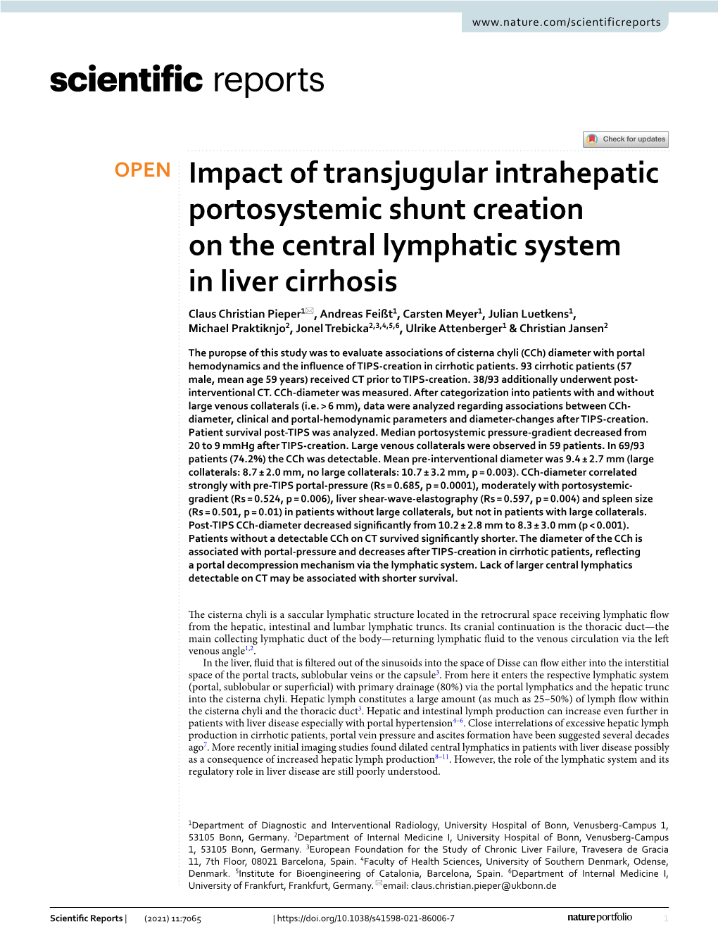 Impact of Transjugular Intrahepatic Portosystemic Shunt Creation on The