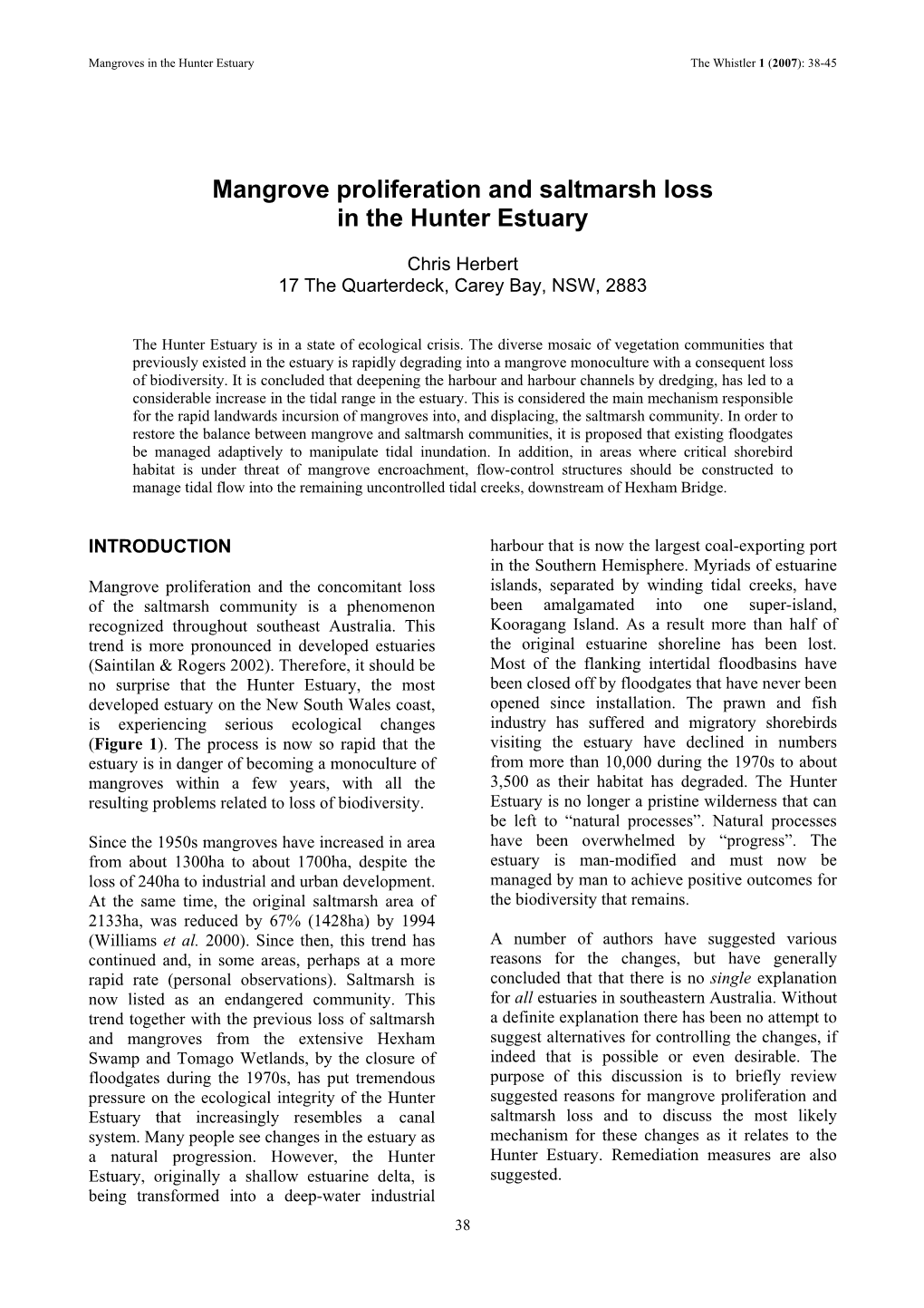 Mangrove Proliferation and Saltmarsh Loss in the Hunter Estuary