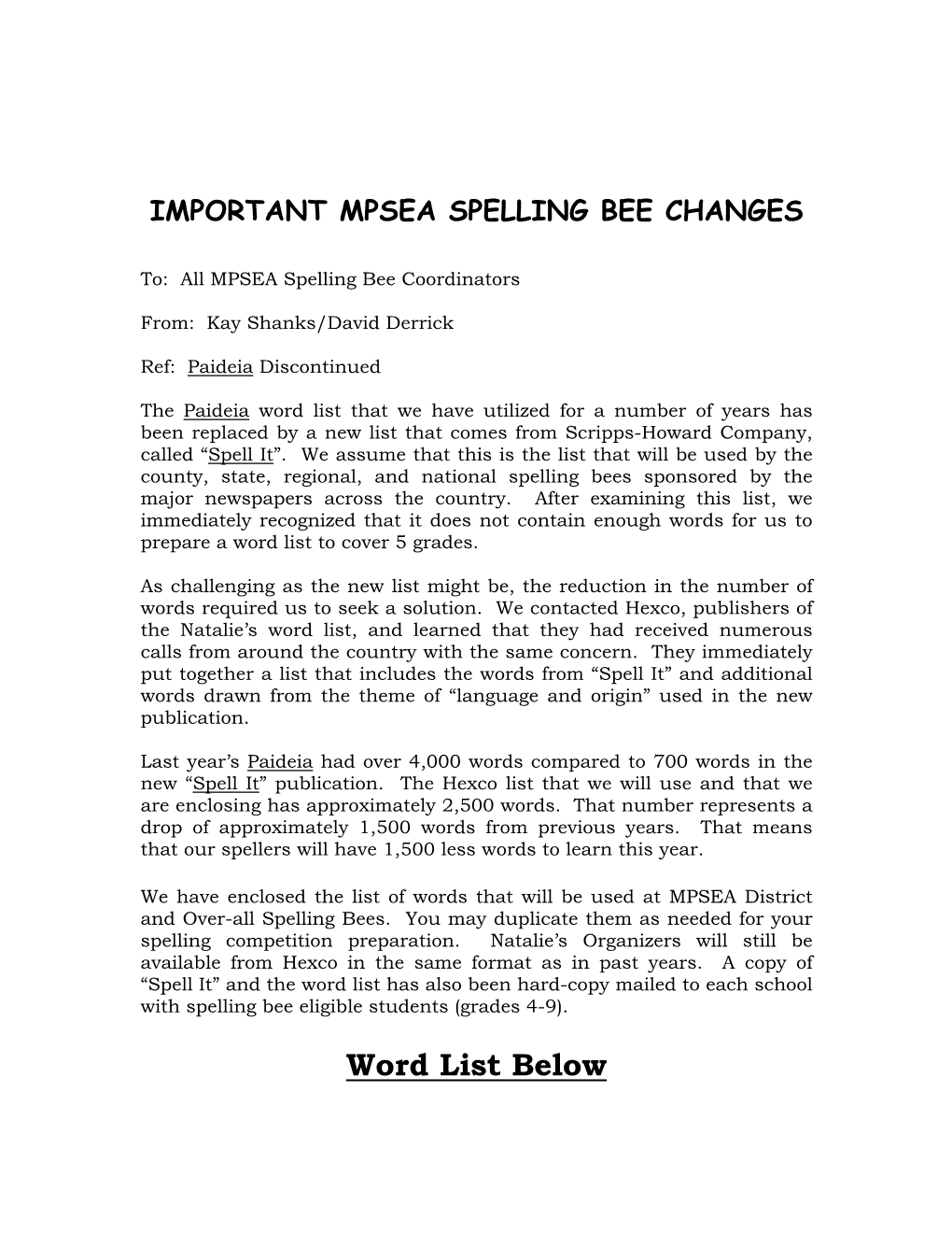 Important Mpsea Spelling Bee Changes