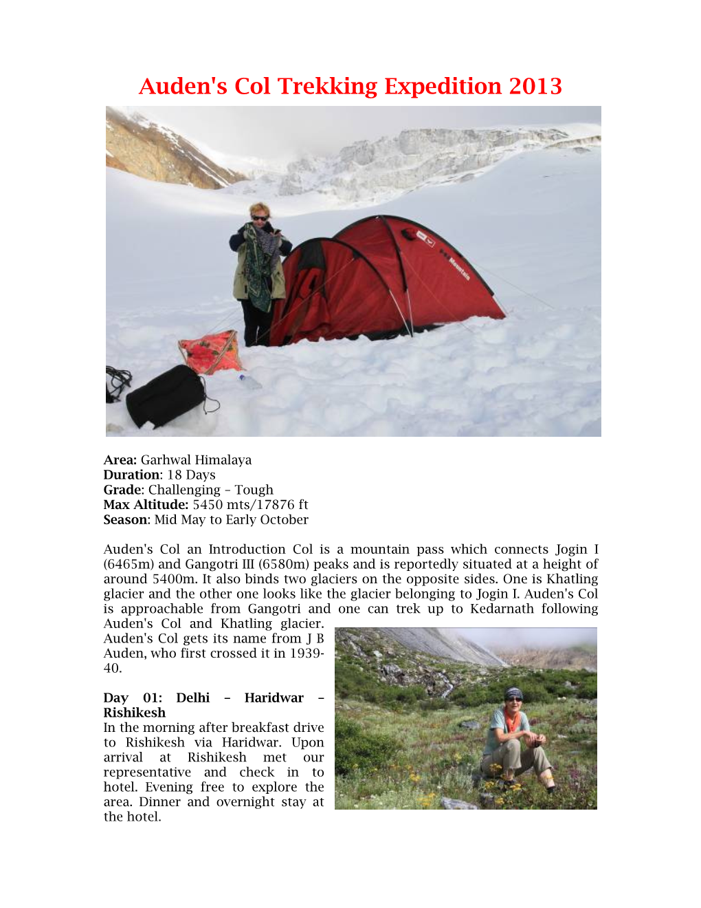 Auden's Col Trekking Expedition 2013
