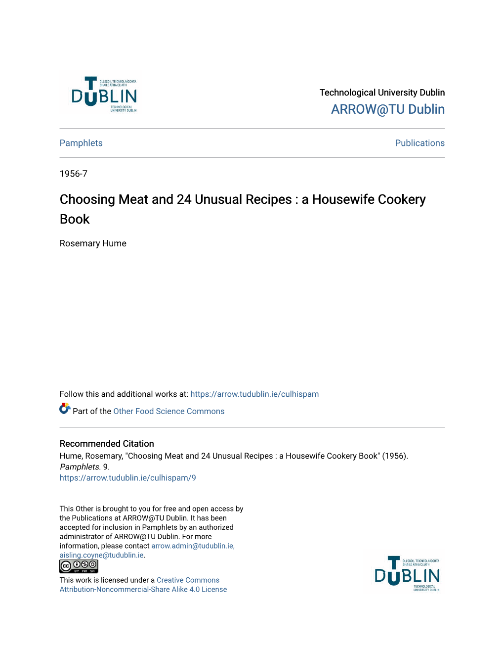 Choosing Meat and 24 Unusual Recipes : a Housewife Cookery Book