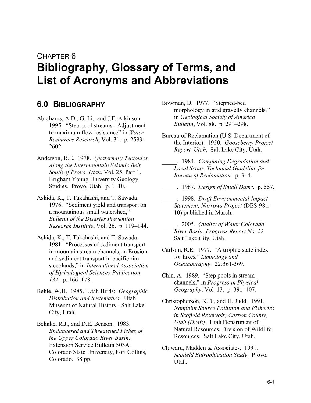 Bibliography, Glossary of Terms, and List of Acronyms and Abbreviations