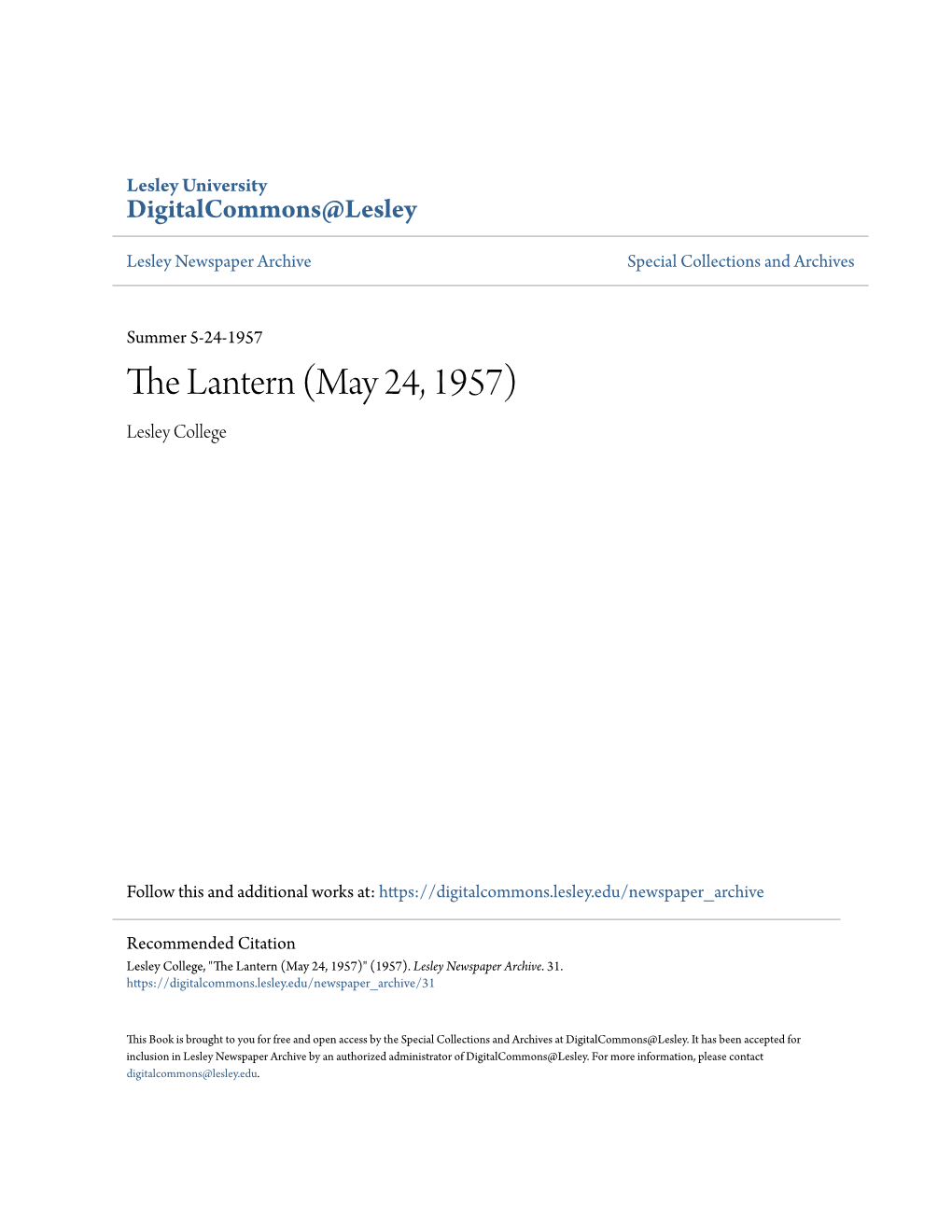 The Lantern (May 24, 1957) Lesley College