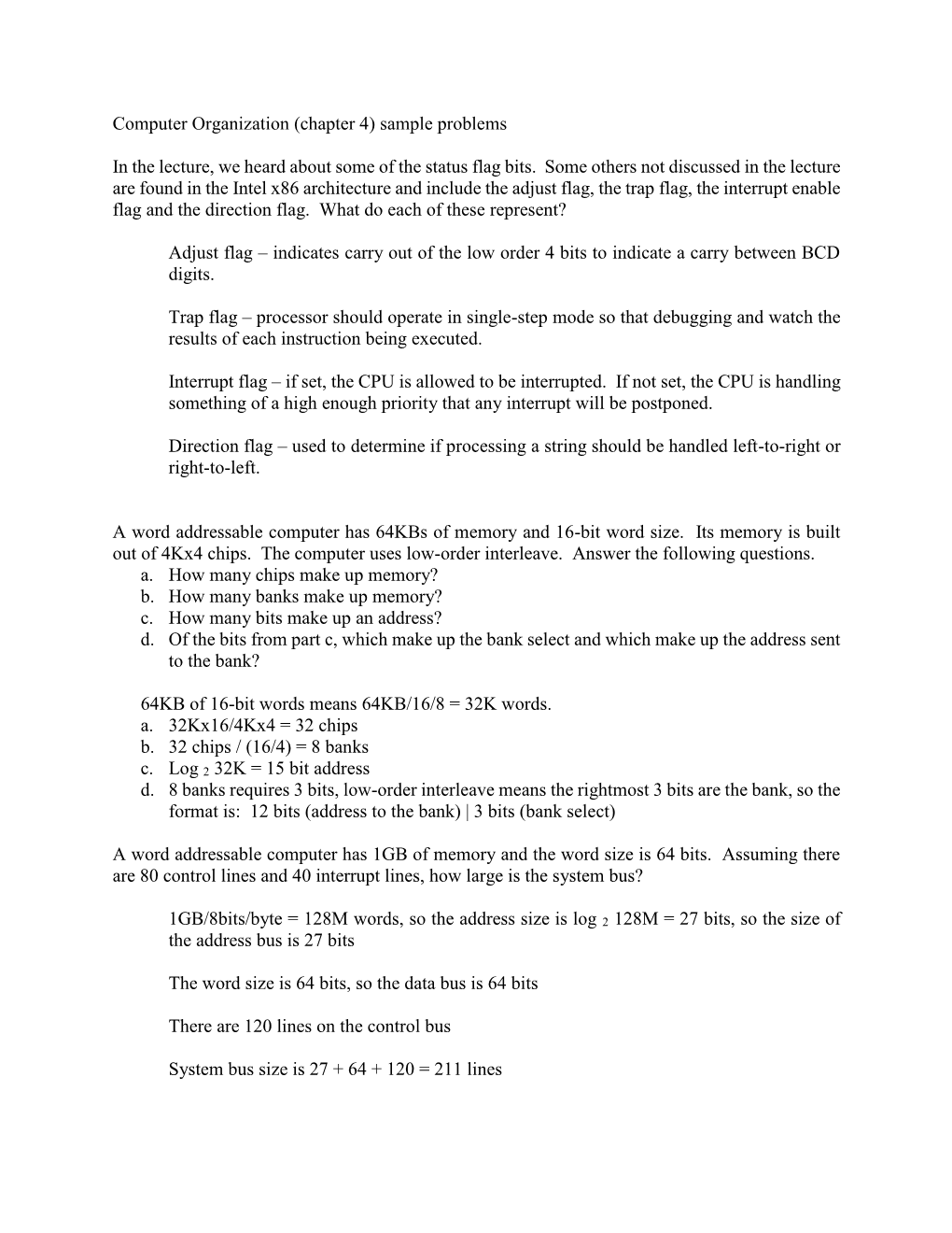 Computer Organization (Chapter 4) Sample Problems in the Lecture, We