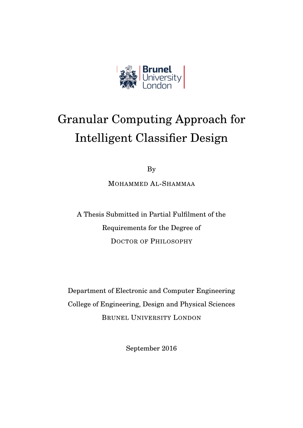 Granular Computing Approach for Intelligent Classifier Design