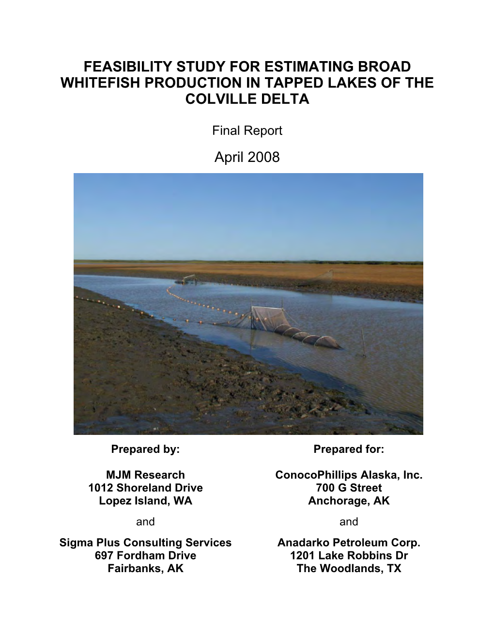 Feasibility Study for Estimating Broad Whitefish Production in Tapped Lakes of the Colville Delta