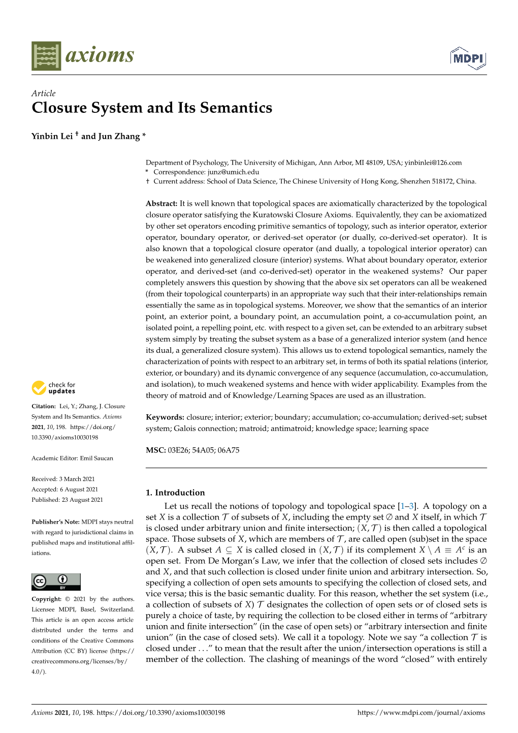 Closure System and Its Semantics