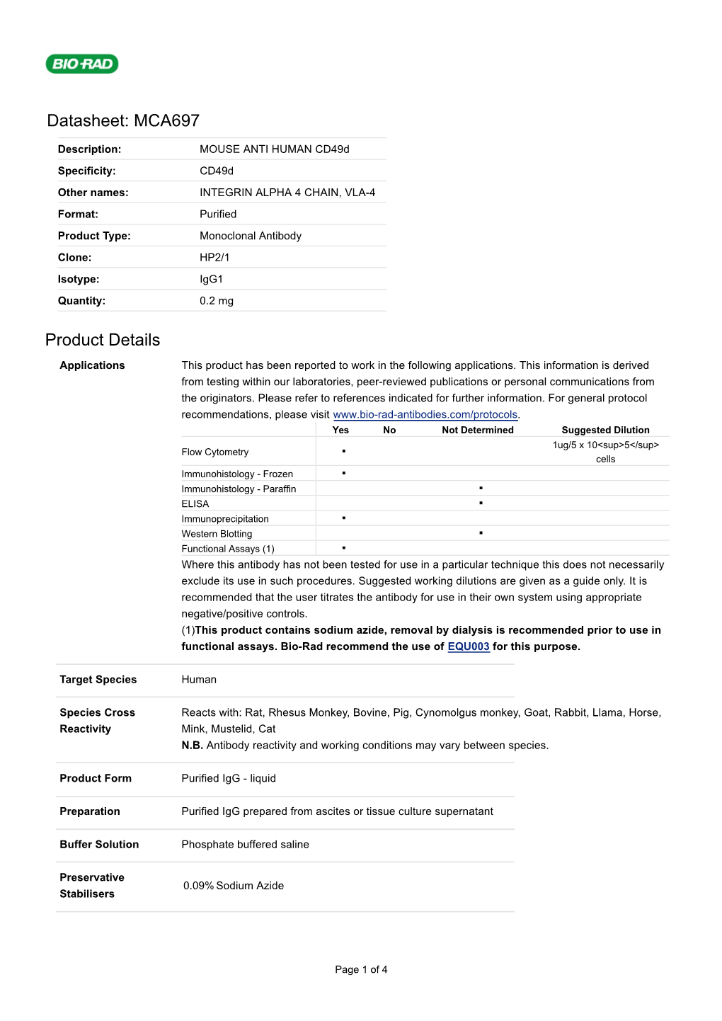 Datasheet: MCA697