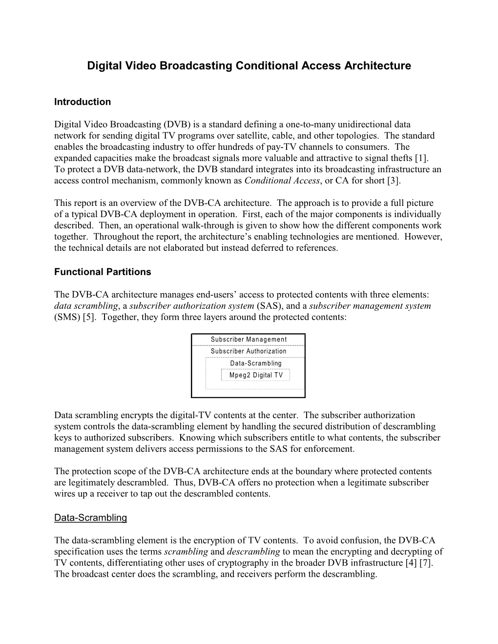 Digital Video Broadcasting Conditional Access Architecture