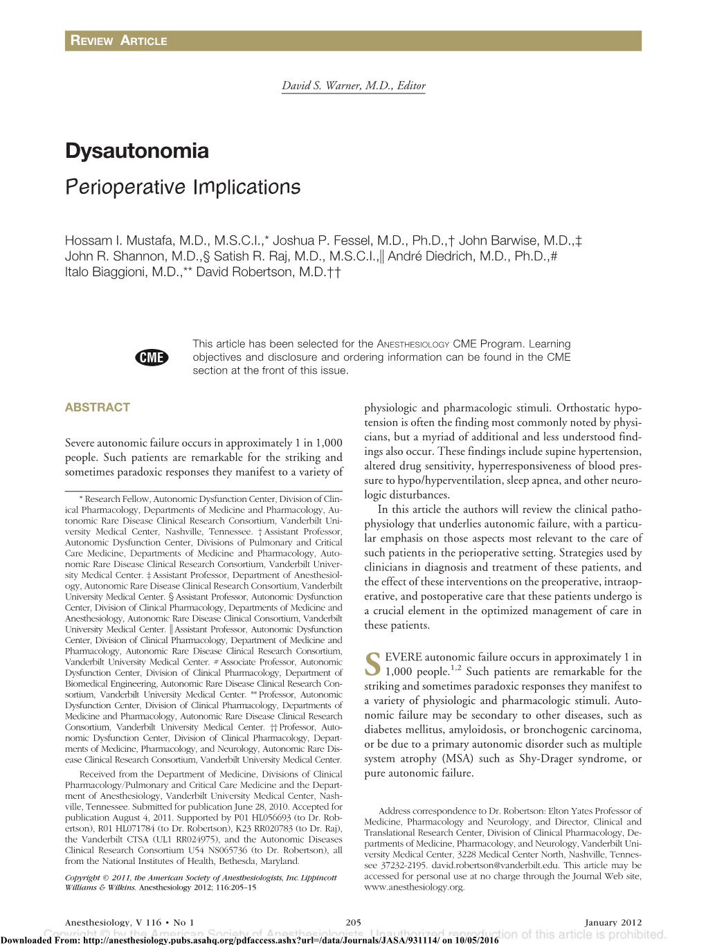 Dysautonomiaperioperative Implications