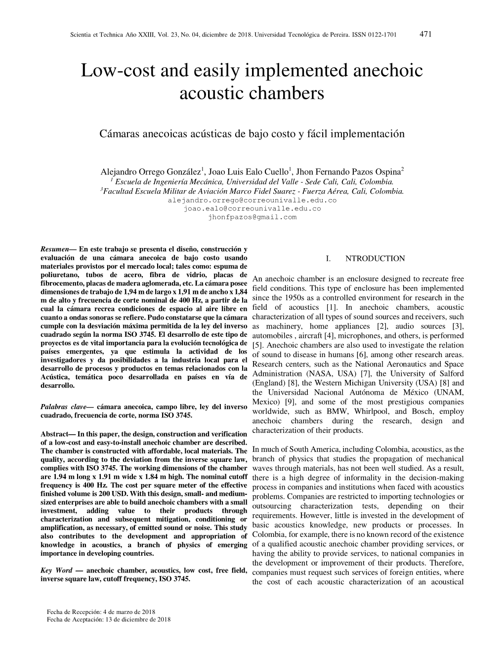 Low-Cost and Easily Implemented Anechoic Acoustic Chambers