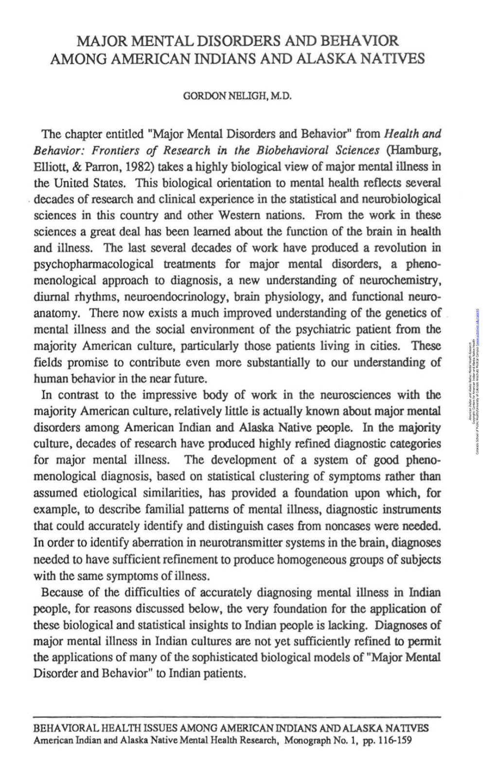 Major Mental Disorders and Behavior Among American Indians and Alaska Natives