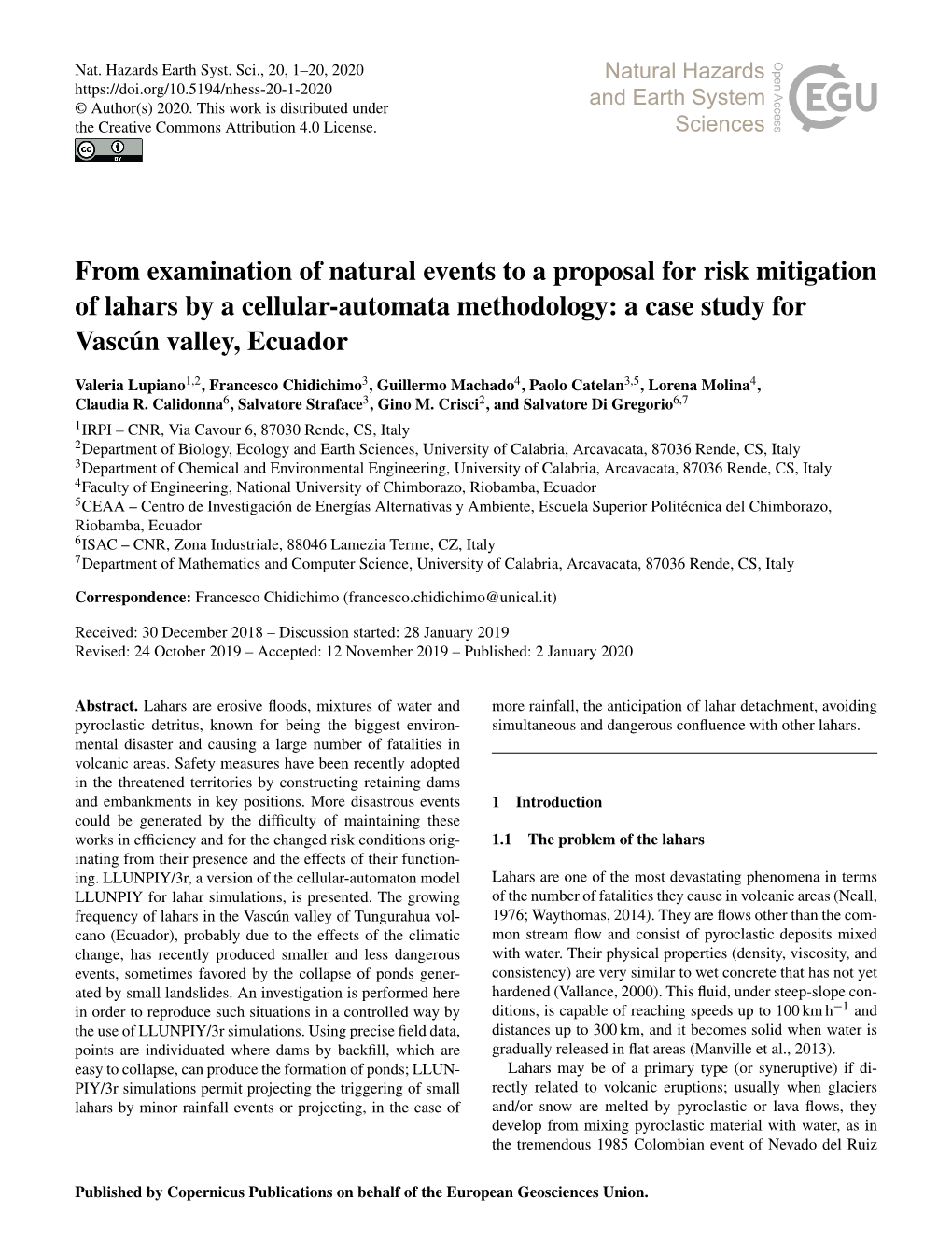 A Case Study for Vascún Valley, Ecuador