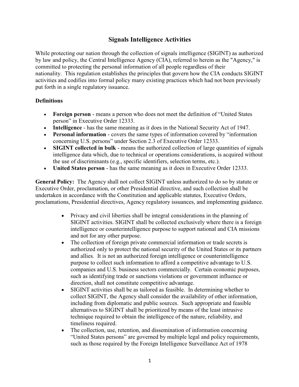 Signals Intelligence Activities