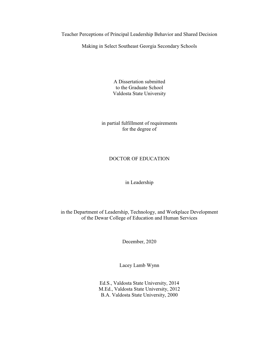 Teacher Perceptions of Principal Leadership Behavior and Shared Decision