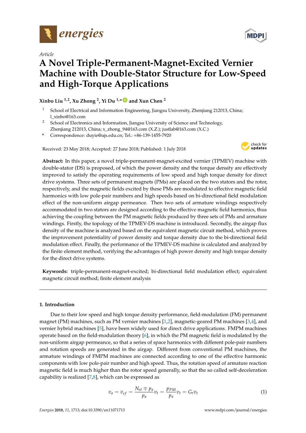 A Novel Triple-Permanent-Magnet-Excited Vernier Machine with Double-Stator Structure for Low-Speed and High-Torque Applications