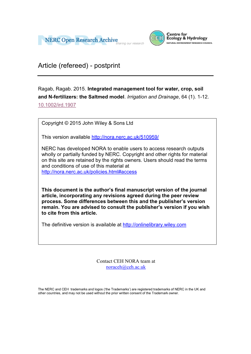 Integrated Management Tool for Water, Crop, Soil and N-Fertilizers: the Saltmed Model