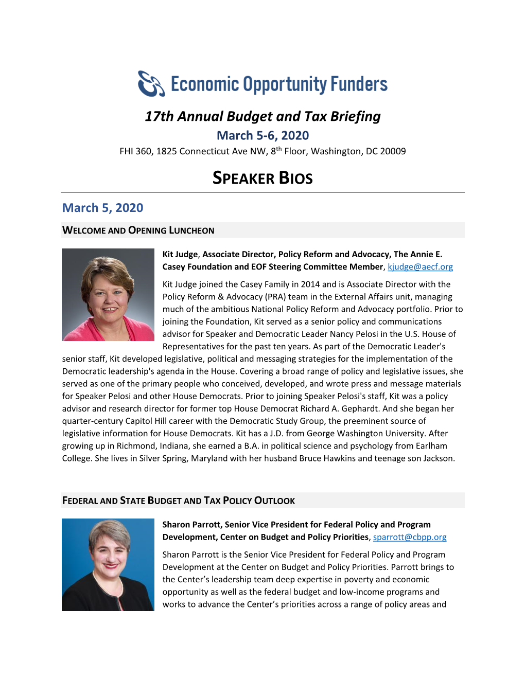 SPEAKER BIOS March 5, 2020