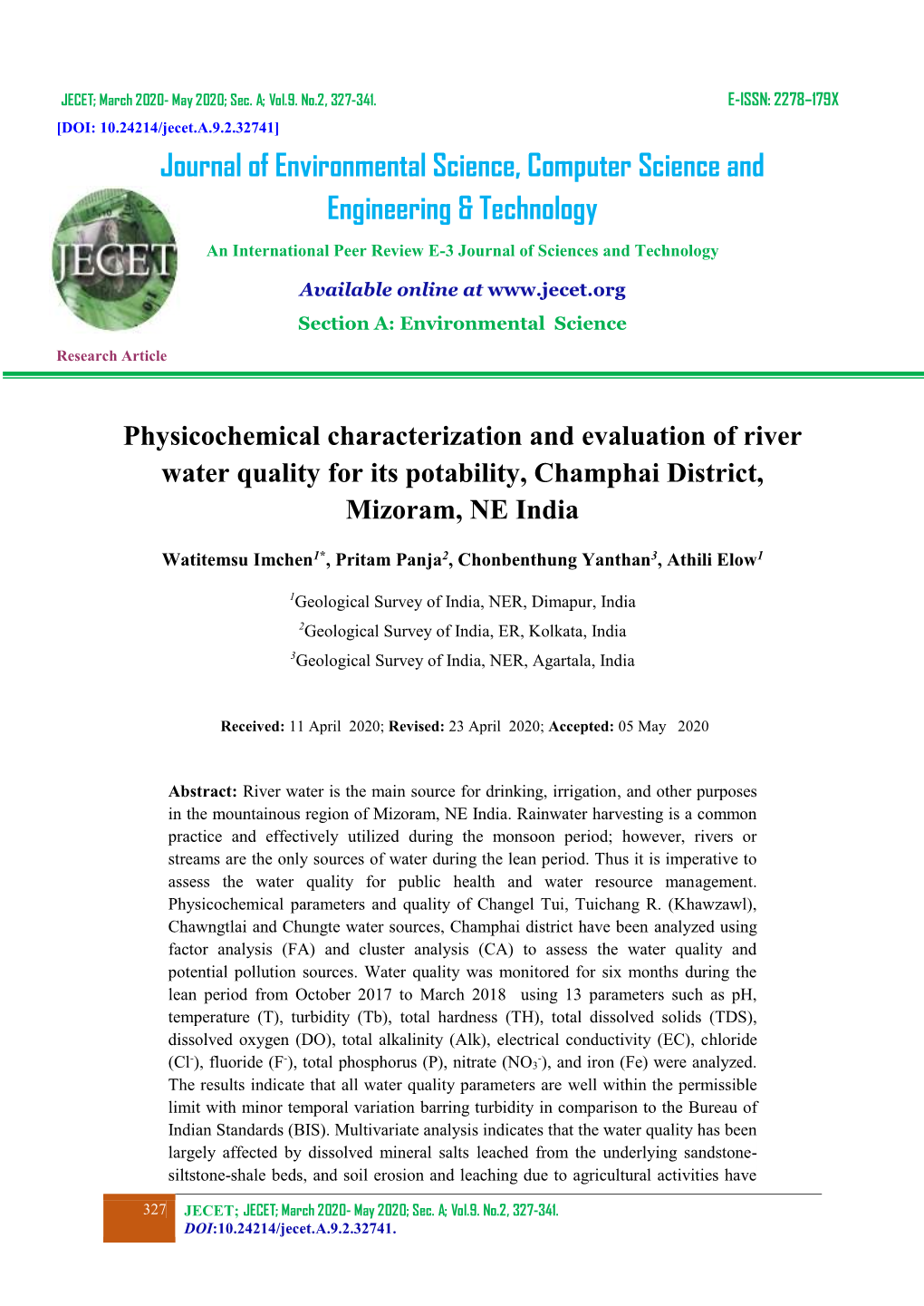 Journal of Environmental Science, Computer Science and Engineering & Technology