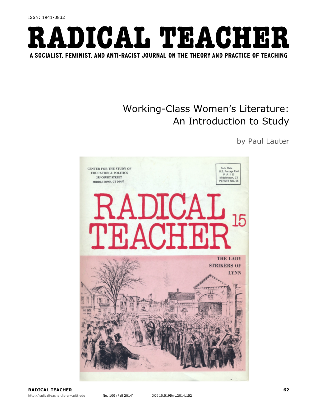 Working-Class Women's Literature: an Introduction to Study
