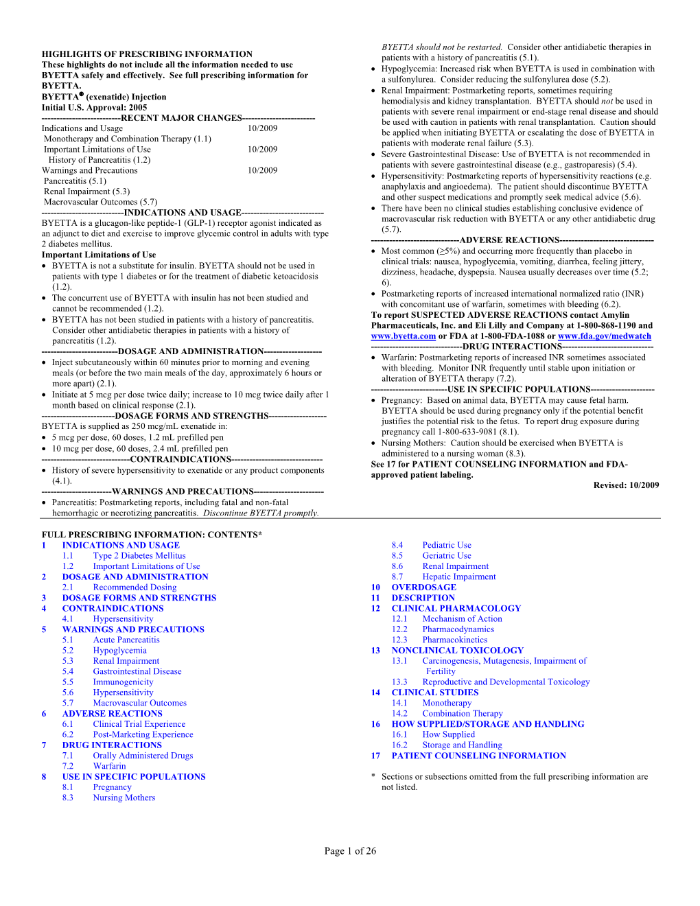 BYETTA (Exenatide) Injection Hemodialysis and Kidney Transplantation