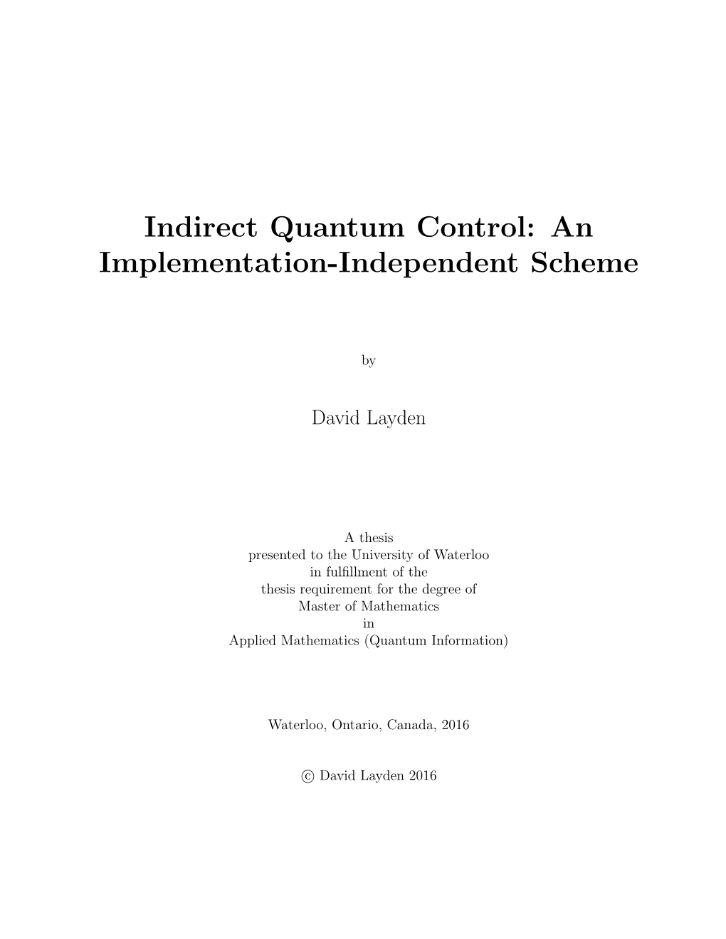 Indirect Control of Quantum Systems